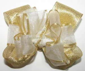 White Gold Organza Metallic Hair Bow