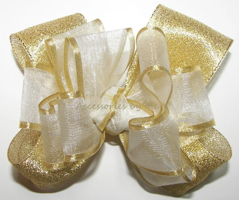 White Gold Organza Metallic Hair Bow