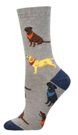 Women's Bamboo Loving Labradors Crew Sock - Gray Heather
